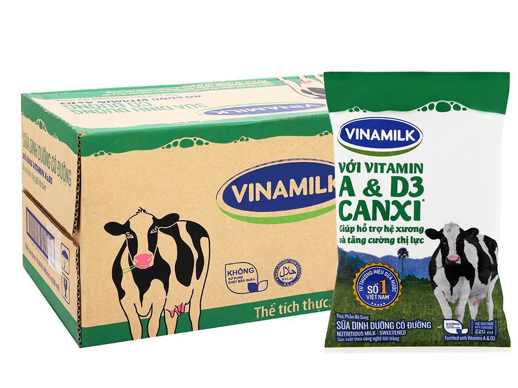 SỮA DINH DƯỠNG BỊCH CÓ ĐƯỜNG VINAMILK 220ML-duoc-ban-tai-Trung Thông