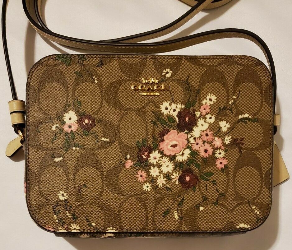 New Coach Signature Evergreen Floral Camera Mini Crossbody Bag