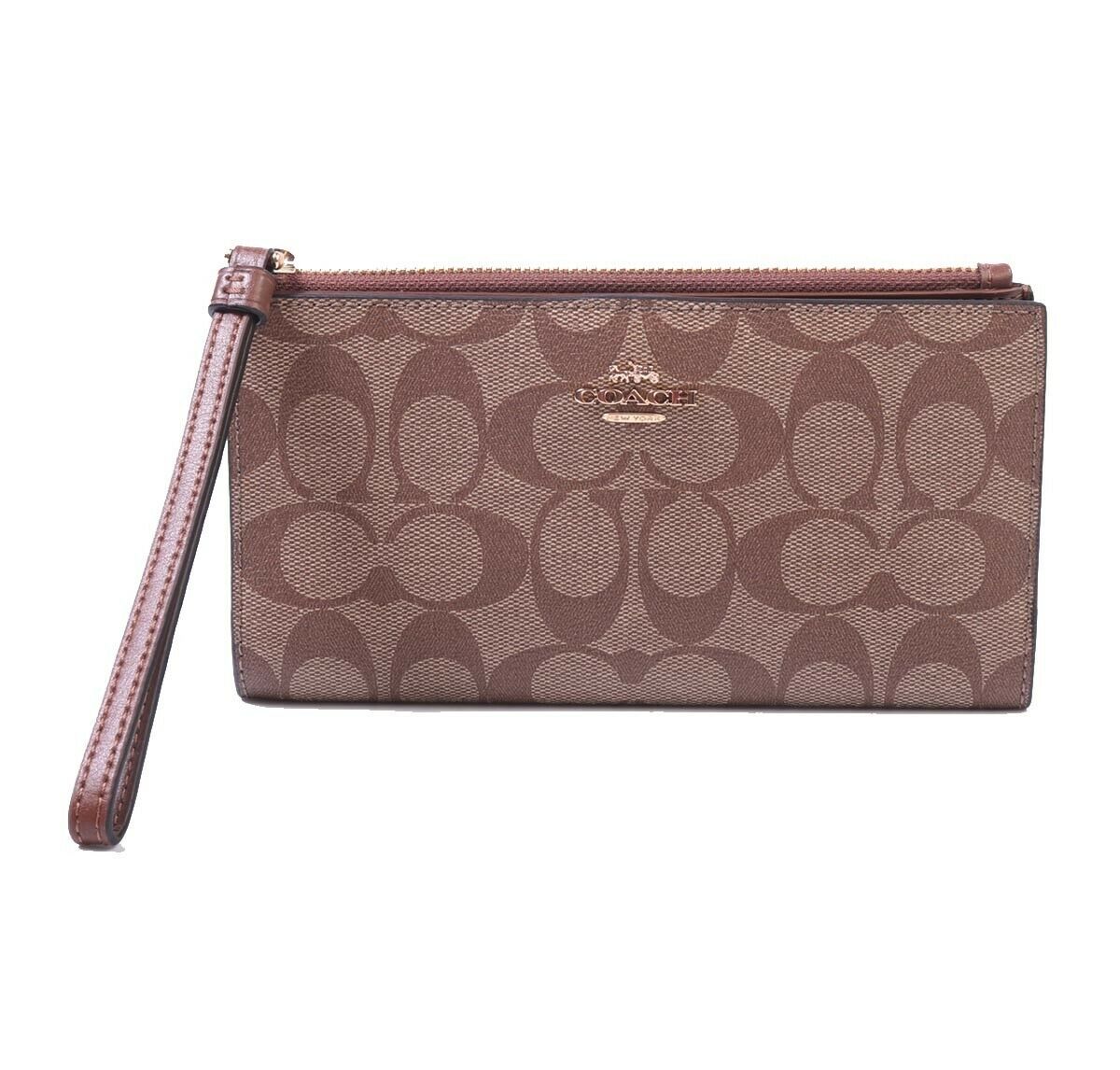 Coach F76580 Long Wallet Wristlet Billfold Signature PVC Khaki