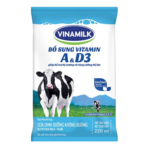 Sữa tươi tiệt trùng không đường Vinamilk, túi (220ml)-duoc-ban-tai-Trung Thông